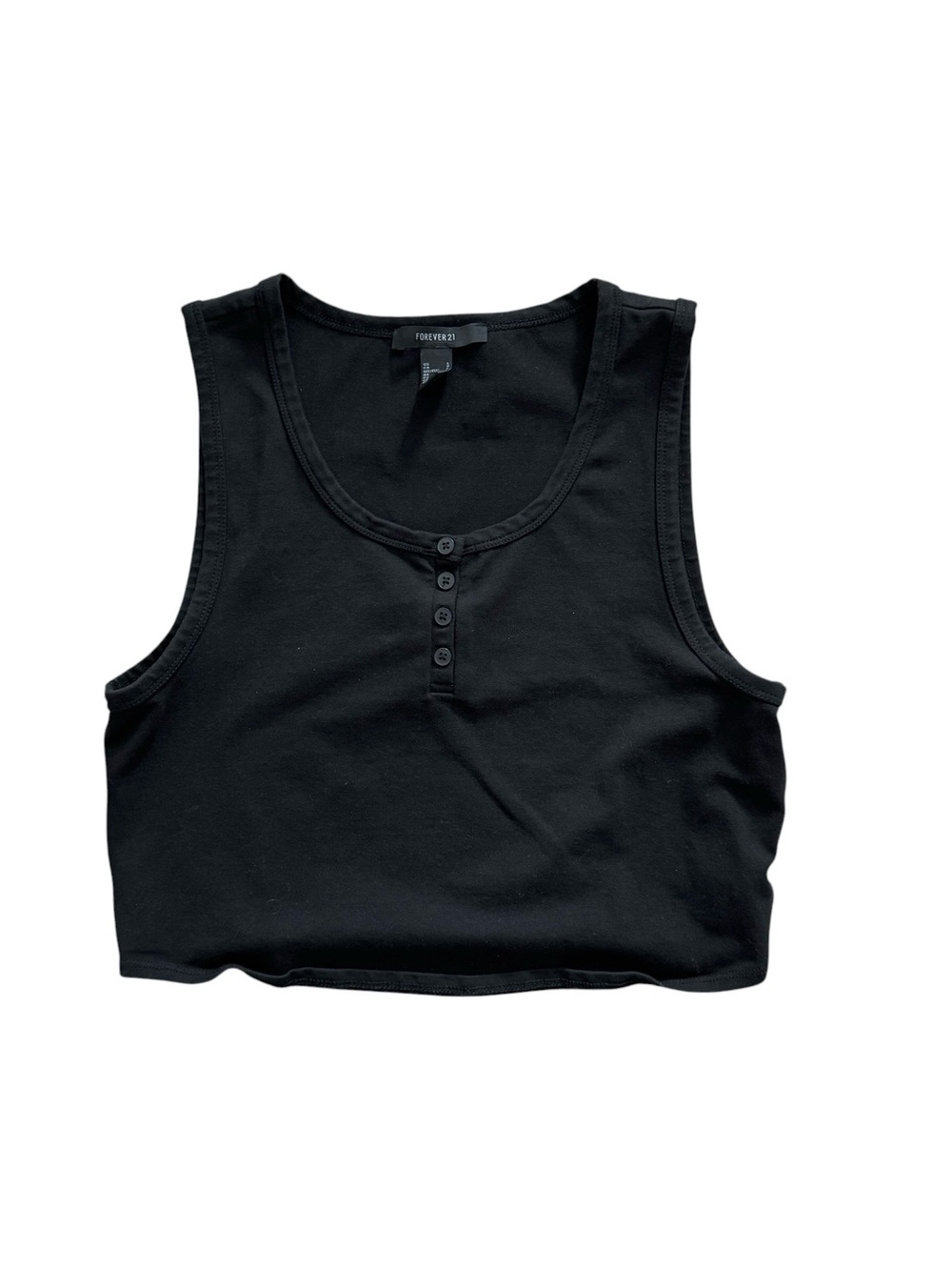 Y2K Forever 21 Black Henley Crop Tank Top Womens Large Basic Grunge